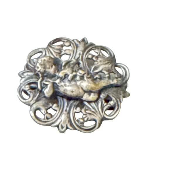 Victorian Cherub Belt Buckle Half Ornate Angel Scroll Metal Fastener Antique Jew - Picture 1 of 11